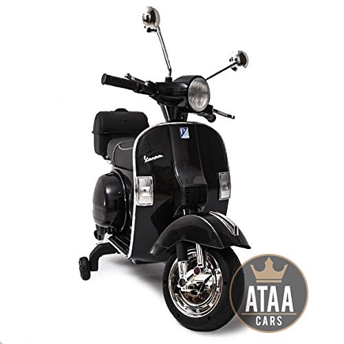 ATAA CARS Vespa Klassiker mit Piaggio Lizenz - Schwarz - Elektromotorrad für Kinder mit 12V Batterie von ATAA