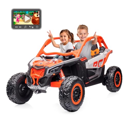 ATAA Can AM Maverick UTV Buggy XXL 24V und MP4,Orange, Elektro-Auto für Kinder mit 24V Batterie,Fernbedienung,Gummireifen,Federung und vielen Extras von ATAA