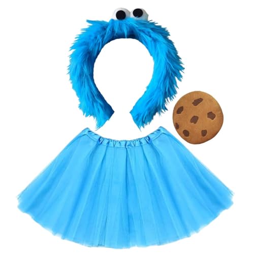 ATAYOU 3 Stück Augen Stirnband mit Blau Tutu und Cookie, Krümelmonster Kopfbedeckung für Coaply Kostüm von ATAYOU