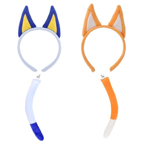 ATAYOU 4 Pcs Hund Ohren und Schwanz, Blau und Orange Hundeohren Stirnband für Halloween Cosplay Kostüm Zubehör von ATAYOU