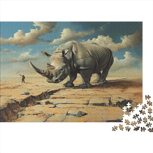 Rhinoceros Puzzle 1000 Teile,Puzzle Für Erwachsene, Impossible Puzzle,Puzzle Farbenfrohes Legespiel,Geschicklichkeitsspiel Für Die Ganze Familie Puzzel 1000pcs (75x50cm) von ATBNBNUIE