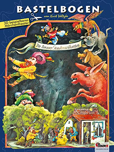 Die Bremer Stadtmusikanten Bastelbogen Märchen für Kinder ab 6+ Jahre Räuberhaus zum Ausschneiden und Basteln aus Papier Papiermodelle zum Spielen von ATELIER COLOR