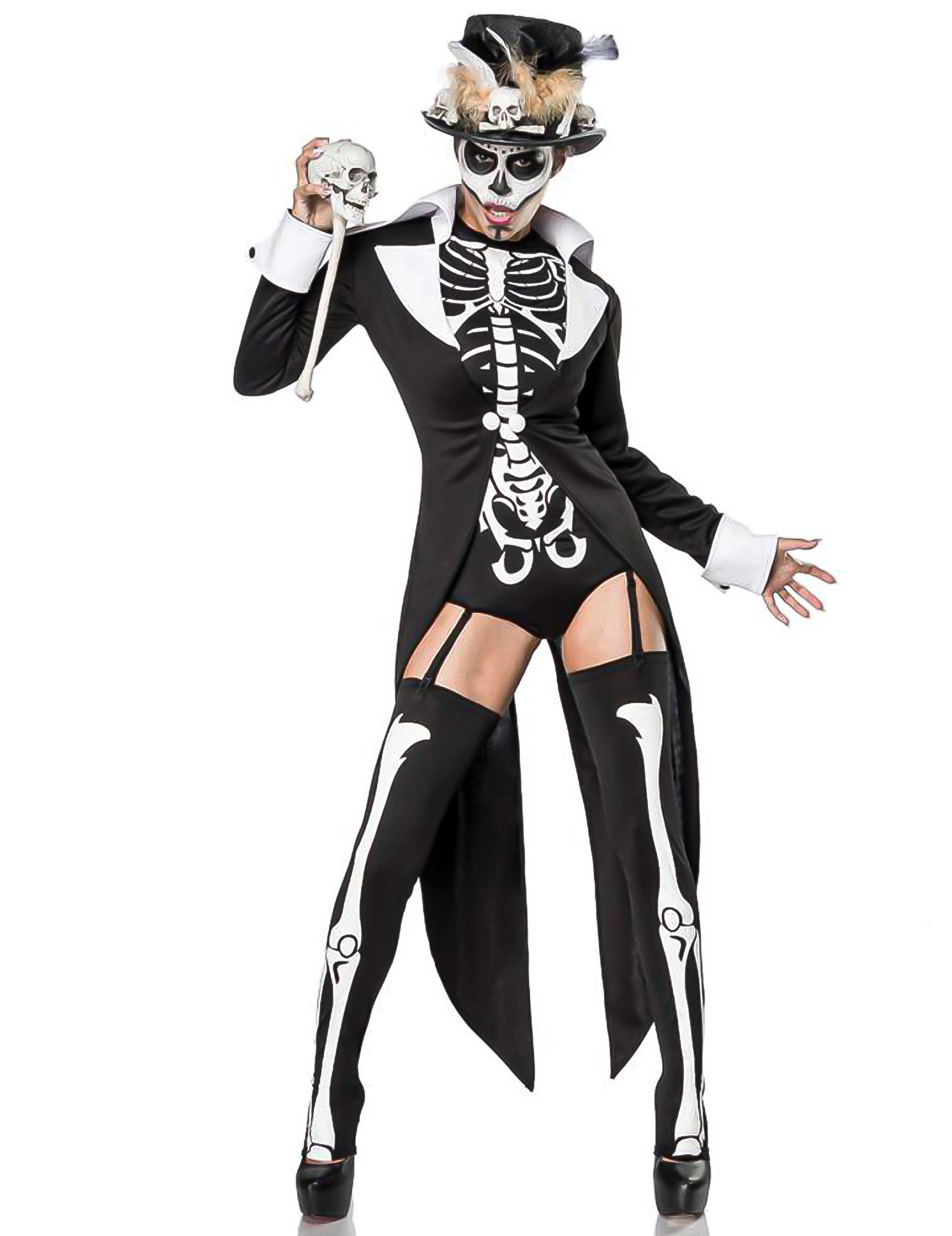 Skelett-Deluxekostüm für Damen Halloweenkostüm schwarz-weiss von ATIXO GMBH