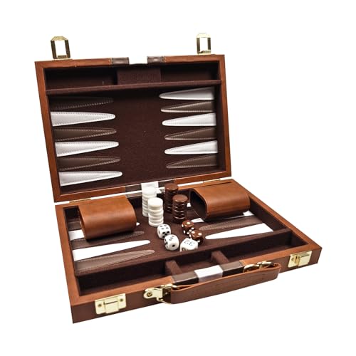 Backgammon, Spieler Klassisches Backgammon, Backgammon Reise, mit Hochwertiger Ledertasche Tragbares und Reise-Backgammon-Set (Braun, 11 Zoll) von ATJTYSX