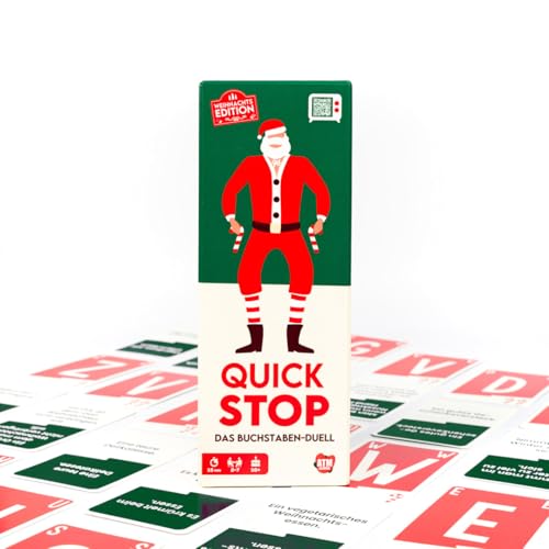 ATM Gaming Quickstop - Weihnachtsedition - Das Buchstaben-Duell - Kartenspiel für Jugendliche und Erwachsene - Schnell und Verrückt - 2 bis 7 Spieler - Kartenspiel ab 10 Jahren - Familienspiel von ATM Gaming