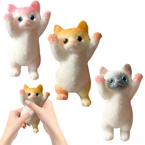 3PCS Squishy Katze, Squishy Cat Stressball, Cute Squeeze Spielzeug Katze Form Stressball, Katze Cartoon Katzen Quetschspielzeug, Flexible Squeeze Katzen Spielzeug Geschenk für Kinder und Erwachsene von ATMWM