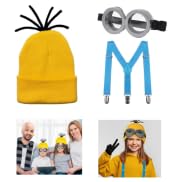 ATMWM Halloween Kostüm Set mit Gelb Beanie, Lustige Brille, Blau Hosenträger, Kostüm Zubehör für Halloween Cosplay, Karneval Kostüm für Damen Herren Kinder von ATMWM