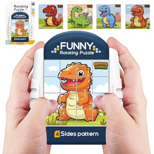 ATMWM Drehbares Puzzle 16 Teile 3 4 5 6 Jahre Kinder, 4-in-1 Puzzle, Drehbares 3D Puzzle, Geduldspiele Lernspielzeug, Geschenk für Jungen Mädchen (Dinosaurier) von ATMWM