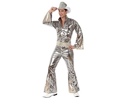 ATOSA | 70er Jahre Herren Disco Kostüm Silber | Metallic Jumpsuit mit Gürtel | Ideal für Mottopartys, Karneval | ABBA Disco & Style Musik | Saturday Night Fever inspiriertes Design | XS-S von ATOSA