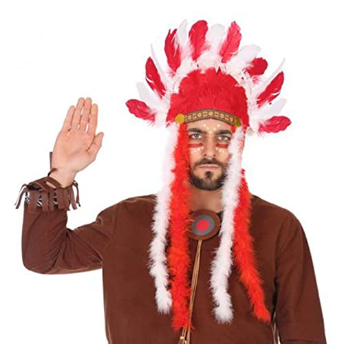 Atosa 58297 Cowboy Indianer Federschmuck, Rot/Weiss, Unisex – Erwachsene von ATOSA