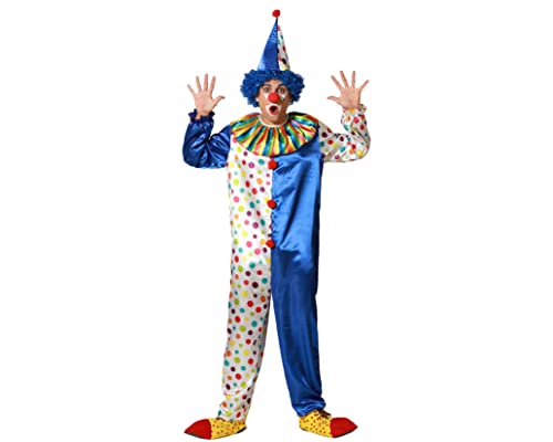 Atosa 71365 Clown Zirkus Blau Mehrfarbig Herren Damen Unisex Overall Mütze Regenbogenkragen Karneval Halloween XL Kostüm für Erwachsene von ATOSA