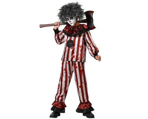 Atosa Clown-Kostüm für Halloween, klassische Elemente mit gruseligen Details, Blutflecken, Kontrast, rote und weiße Streifen, gruseliger Blickfang von ATOSA