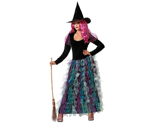 Atosa Hexenkostüm schwarzes Kleid mit langem grünem Rock für Damen, Erwachsene, charmant und modern, Halloween, Themenpartys von ATOSA