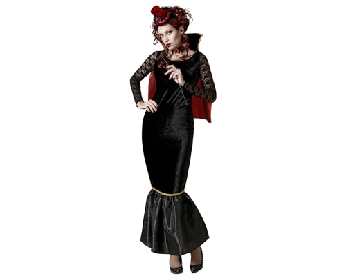 Atosa Vampir-Kostüm für Erwachsene, geheimnisvoll und elegant, langes Kleid mit leistungsstarkem Umhang und verführerischer Feier, Halloween, Themenpartys von ATOSA