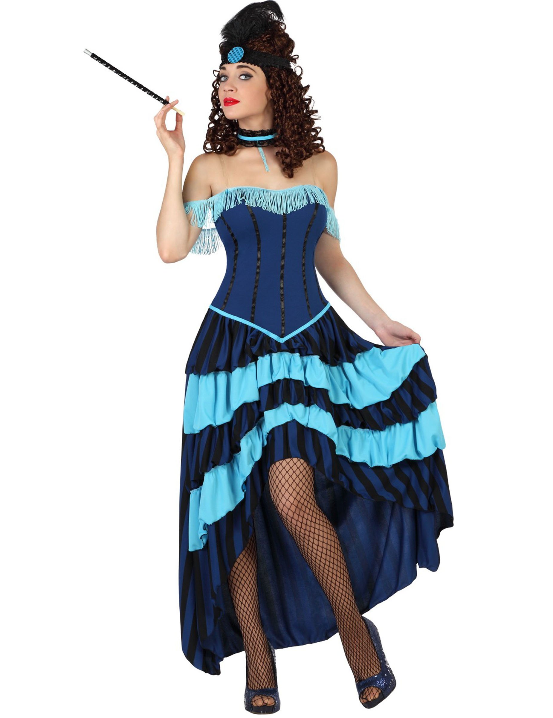 CanCan Saloon Showgirl Damenkostüm Wildwest blau von ATOSA