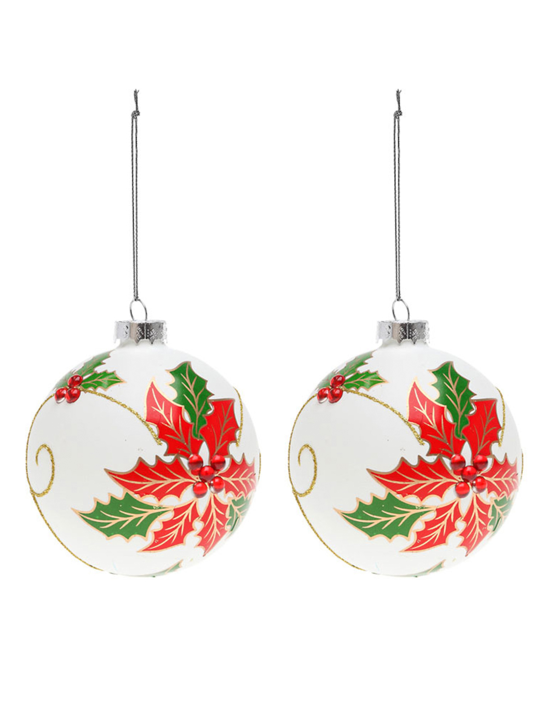 Christbaumkugeln Stechpalme 2 Stück weiß-rot-grün 8 cm Christbaumkugeln Stechpalme 2 Stück weiß-rot-grün 8 cm von ATOSA