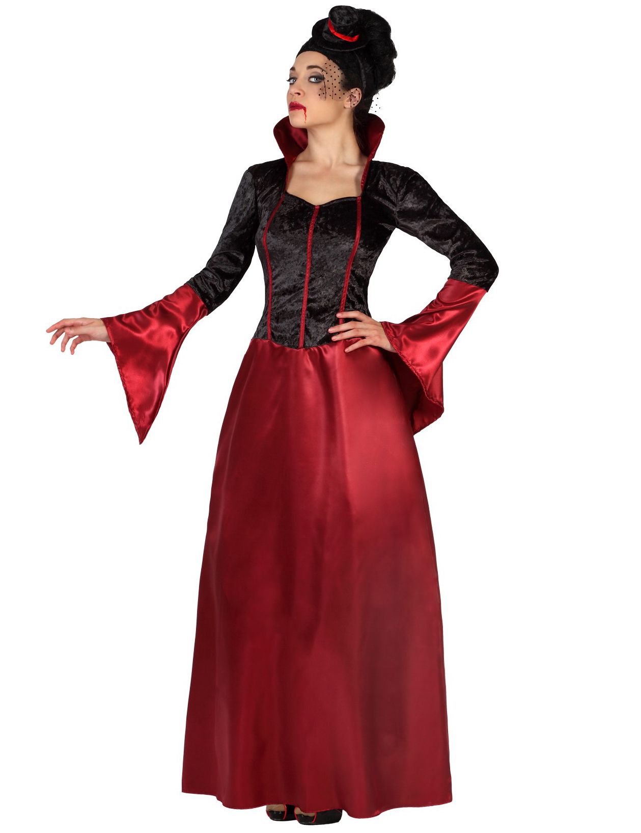 Elegante Vampirin Halloween-Damenkostüm schwarz-rot von ATOSA