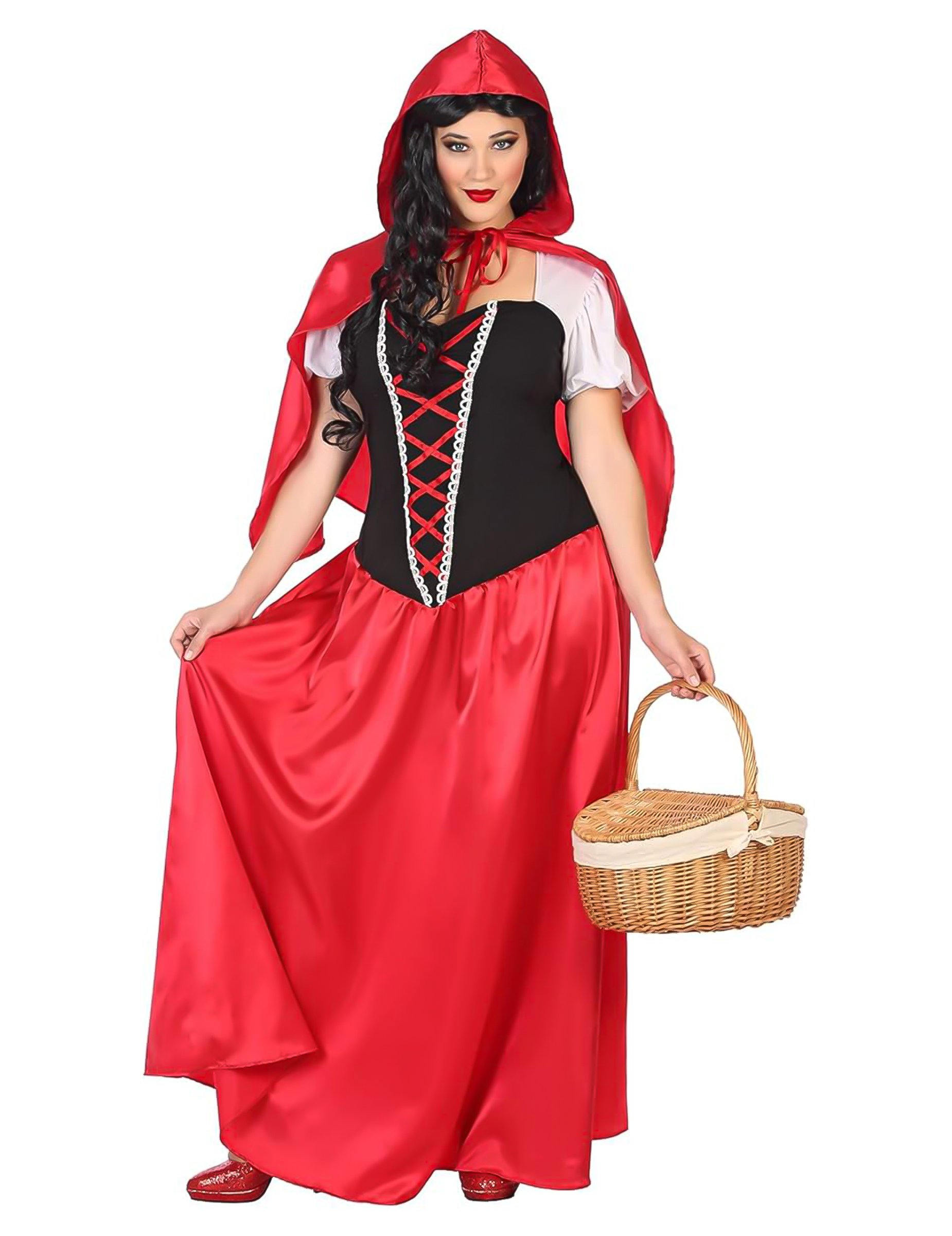 Elegantes Rotkäppchen Kleid Damen Kostüm rot-schwarz-weiss von ATOSA