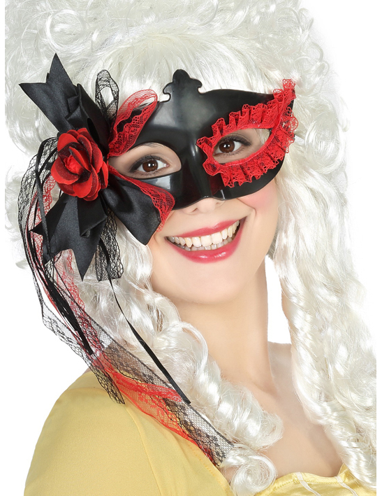 Maske mit Spitze und Rose schwarz-rot von ATOSA