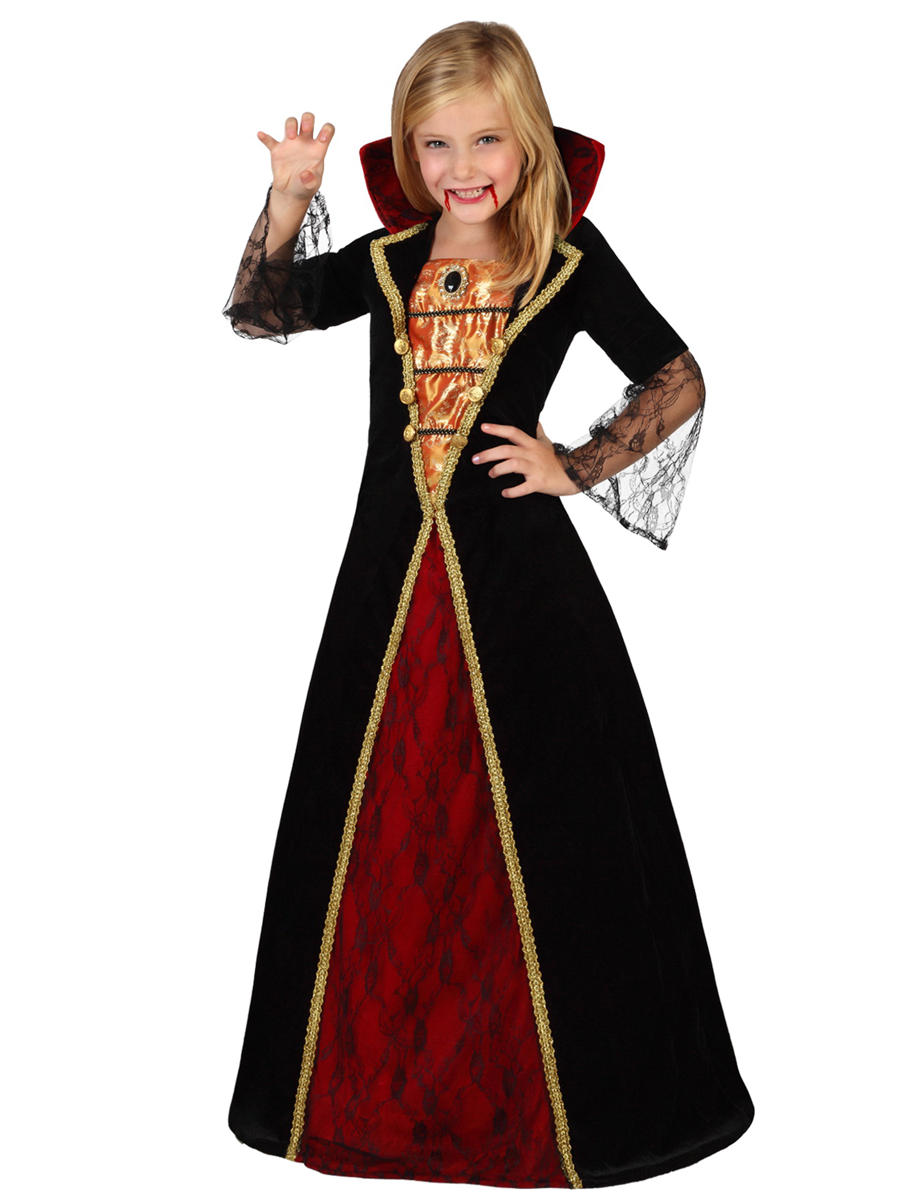 Vampir-Prinzessin Halloween-Kinderkostüm schwarz-rot-gold von ATOSA