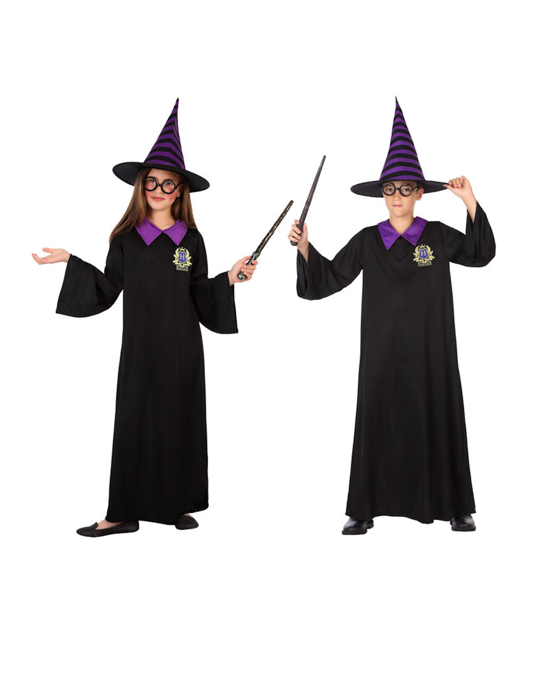 Zauberschüler-Kostüm für Kinder Halloween-Kostüm schwarz-violett von ATOSA