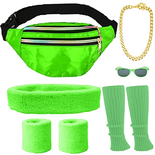 90er 80er Jahre Accessoires Damen Herren Bauchtasche 80er Jahre Stirnband Neon Stulpen Schweißbänder Neon Party Outfit 80er Jahre Outfit Damen Mottoparty Aerobic Outfit 80er kleidung Typisch (Blau) von ATOWORLD