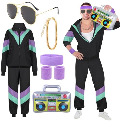 Gammify 80er Jahre Kostüm Outfit Herren Damen Trainingsanzug Disco  Accessoires, Karneval Kostüm Trainingsanzug Jacke Hose Retro Anzug Blau M :  : Spielzeug