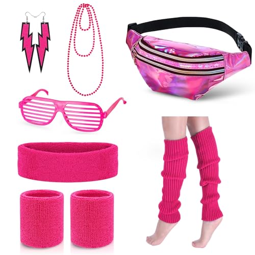 ATOWORLD 90er 80er Jahre Accessoires Damen Herren Bauchtasche 80er Jahre Stirnband Neon Stulpen Schweißbänder Neon Party Outfit 80er Jahre Outfit Damen Mottoparty Aerobic Outfit 80er kleidung Typisch von ATOWORLD