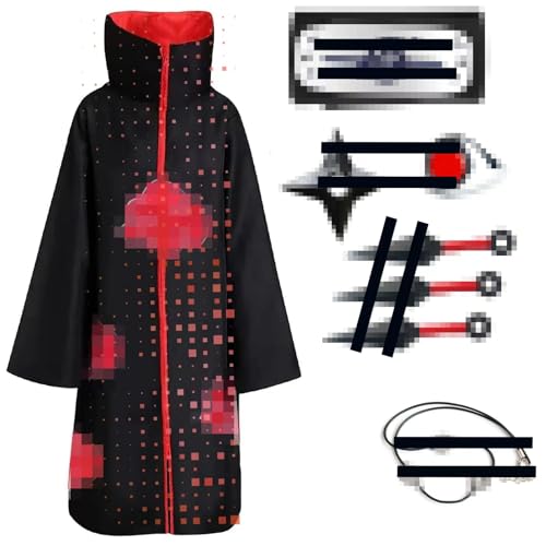 ATOWORLD Akatsuki Mantel für Kinder Erwachsene Cosplay Itachi Kostüm 8 Stück Zubehör Uchiha Itachi Cosplay Akatsuki Kostüm Umhang Karneval Faschingskostüm für Kinder Jungen Mädchen Herren Damen XL von ATOWORLD