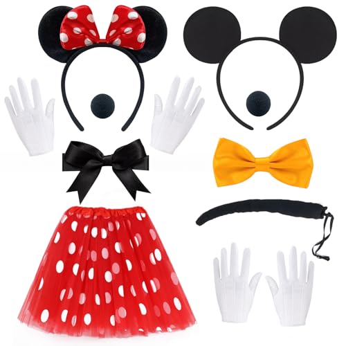 ATOWORLD Mouse Kostüm Damen Erwachsene mit Mouse Tutu Rock Rot Mouse Ohren Haarreif Nase Handschuhe Schleife Karneval Mini Mouse Kostüm Damen Frauen Mini Maus Kostüm Damen Erwachsene für Fasching von ATOWORLD