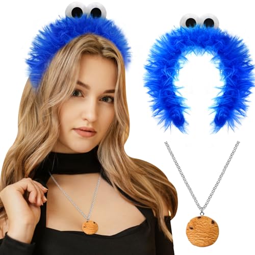 ATOWORLD Krümelmonster Kostüm Damen Kinder Accessoires mit krümelmonster Haarreif Blau Haarreif Karneval Cookie Monster Kostüm Krümelmonster Damen Stirnband krümelmonster Haarschmuck für Fasching von ATOWORLD