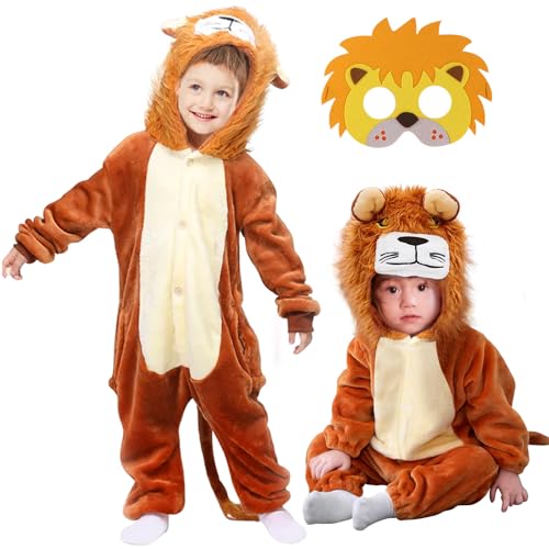 ATOWORLD Löwenkostüm Kinder 104-116 Löwen kostüm Kind Baby Jungen Mädchen Faschings Kostüm Löwe Kind Junge Löwe Kostüm Kinder Kostüm Löwen Overall für Kleinkind Karneval von ATOWORLD