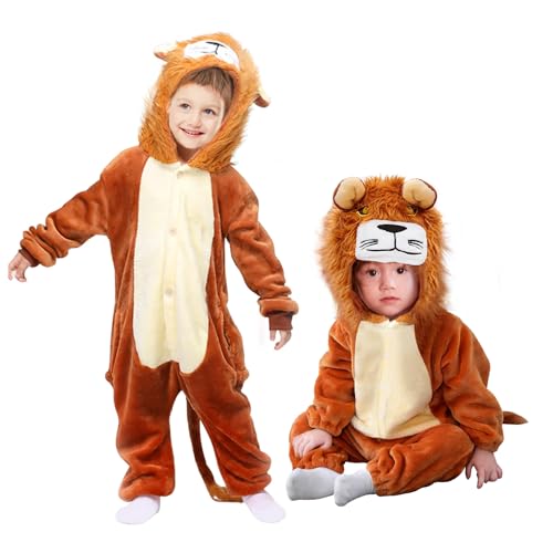 ATOWORLD Löwenkostüm Kinder 104-116 Löwen kostüm Kind Baby Jungen Mädchen Faschings Kostüm Löwe Kind Mädchen Junge 4-5 Jahre Löwe Kostüm Kinder Kostüm Löwen Overall für Kleinkind Karneval von ATOWORLD