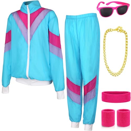 90er 80er Jahre Outfit Herren Kostüm 80er Jahre Trainingsanzug Jacke Hose Anzug 80er Accessoire 80er Jahre Kleidung Frauen Männer Erwachsene Partner Karneval Kostüm Bad Taste Party 80iger (XL) von ATOWORLD