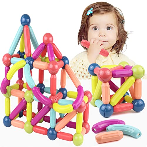 Magnetische Konstruktionsspiele für Kinder, Set mit 100 magnetischen Baustäben, bunte Kugeln und Magnetstäbe, magnetisches Konstruktionsspielzeug, Lernspiele, stapelbares Spielzeug für Kinder von ATOWORLD