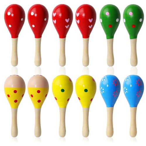 ATSGJLZN 12 Stück Maracas,Holzrassel Baby, Kleine Mini Rasseln Für Karneval Kindergeburtstag Musikalischen Spaß Partys von ATSGJLZN