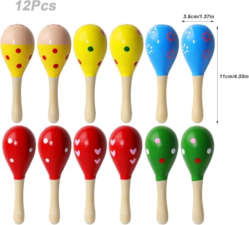 ATSGJLZN 12 Stück Maracas,Holzrassel Baby, Kleine Mini Rasseln Für Karneval Kindergeburtstag Musikalischen Spaß Partys von ATSGJLZN