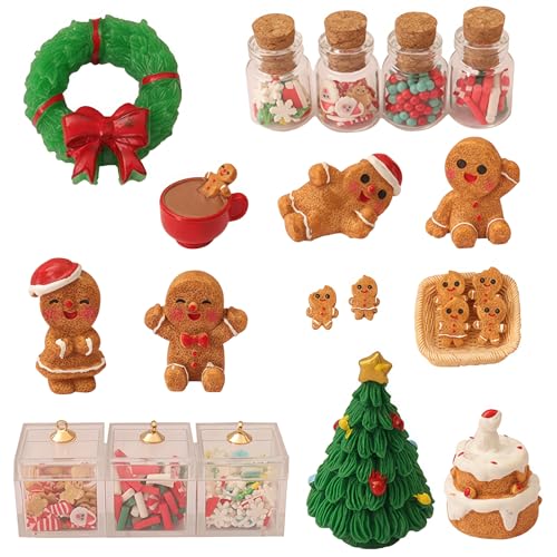 ATSGJLZN 22pcs Wichtel Zubehör Weihnachten,Miniatur Deko Mini Food Weihnachtskranz Weihnachtsbaum Weihnachtssüßigkeiten, Wichteltür Puppenhaus Zubehör von ATSGJLZN