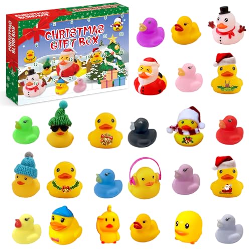 ATSGJLZN Adventskalender Enten,Adventskalender 2024 Lustig 24PCS Badeente,Quietscheente Gummienten Adventskalender 2024 für Mitgebsel Weihnachten Jungen Mädchen von ATSGJLZN