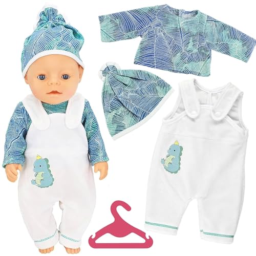 ATSGJLZN Puppenkleidung,Baby Puppen Kleidung 35-43cm/18 Zoll,puppenkleider Zubehör mit Lange Ärmel Hose Mütze Kleiderbügel,Puppenzubehör New Born Baby Geschenke für Mädchen Jungen Grün(No Puppe) von ATSGJLZN