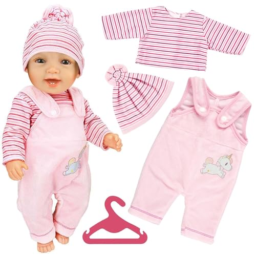 ATSGJLZN Puppenkleidung,Baby Puppen Kleidung 35-43cm/18 Zoll,puppenkleider Zubehör mit Lange Ärmel Hose Mütze Kleiderbügel,Puppenzubehör New Born Baby Geschenke für Mädchen Jungen Rosa(No Puppe) von ATSGJLZN