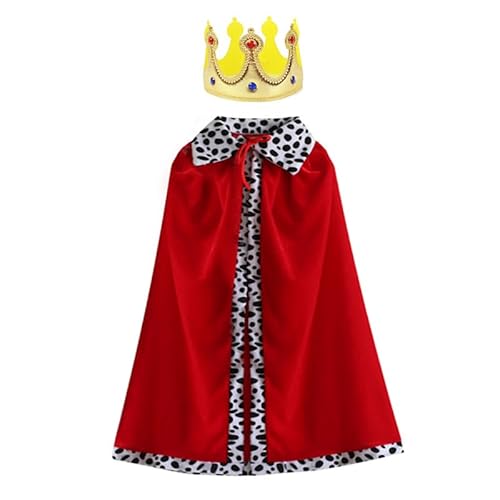 ATSNOSH Prinz Umhang, König Kostüm, Rot Königsmantel mit Krone, 80 cm Königsumhang für Junge Mädchen,Halloween Kostüm Umhang, für Halloween Cosplay Karneval Fasching Maskerade (Rot) von ATSNOSH