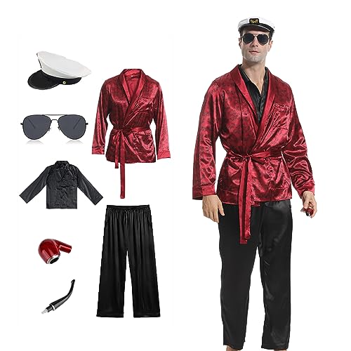 ATTBEA ThePajamaMan Halloween-Kostüm für Unisex, Mogul Outfits, Jacke, Robe, Mantel und schwarze Seidenhemden, Hose, kompatibel für Cosplay als Hugh M. von ATTBEA