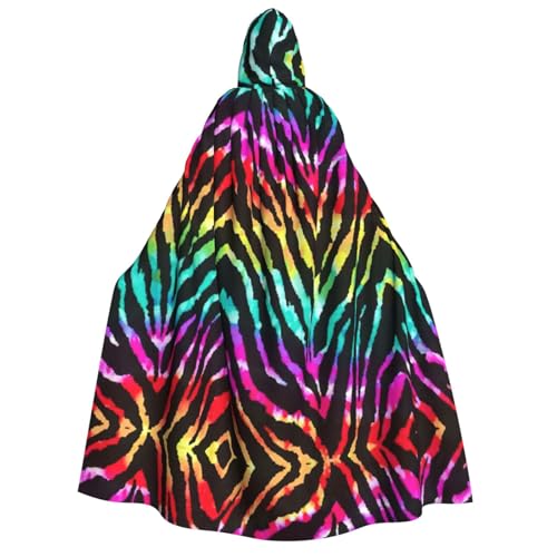 ATTOUD Farbenfroher Regenbogen-Zebra-Druck, Halloween, volle Länge, Kapuzenumhang, perfekt für Cosplay, Kostüme, dramatische Veranstaltungen von ATTOUD