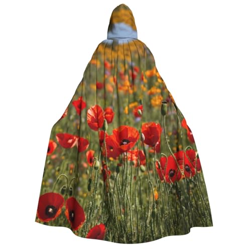 ATTOUD Kapuzenumhang mit Mohnblumen-Aufdruck, voller Länge, perfekt für Cosplay, Kostüme, dramatische Veranstaltungen von ATTOUD