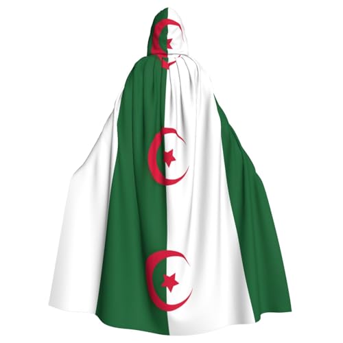 ATTOUD Umhang mit Algerien-Flagge und Kapuze, Umhang, Halloween, Mittelalter-Kostüm, volle Länge, Halloween-Weihnachtskostüm von ATTOUD