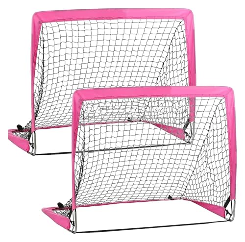 ATUMY Hallenfußballtraining Fussball trainingszubehör Kinder-Fußballtor, 2er-Set, Fußballnetz für Teamspiele im Hinterhof, drinnen und draußen, tragbar(Pink) von ATUMY