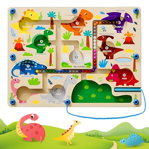 ATUVUTA Magnetspiel Labyrinth, Magnetspiel Labyrinth Spielzeug, Montessori Spielzeug ab 2 3 4 5 Jahre, Zahlen Farben Lernen Sortierspiel, Magnet Spiel für Kinder Muster mit Dinosauriern Geschenk von ATUVUTA