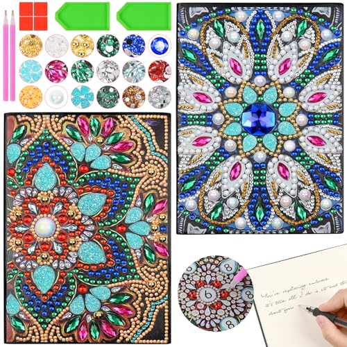 AUAUY Basteln Mädchen 7 8 9 10 Jahre, A5 Notizbuch Diamantmalerei, 5D DIY Diamond Pasted Painting Notebook Kits, Strass Diamant Malerei Notizbuch, Blanko Tagebuch aus Leder für Schülerbüro Schulbedarf von AUAUY