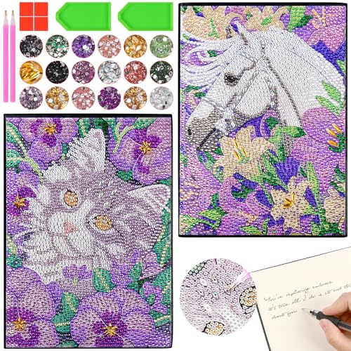 AUAUY Basteln Mädchen 7 8 9 10 Jahre, A5 Notizbuch Diamantmalerei, 5D DIY Diamond Pasted Painting Notebook Kits, Strass Diamant Malerei Notizbuch, Blanko Tagebuch aus Leder für Schülerbüro Schulbedarf von AUAUY